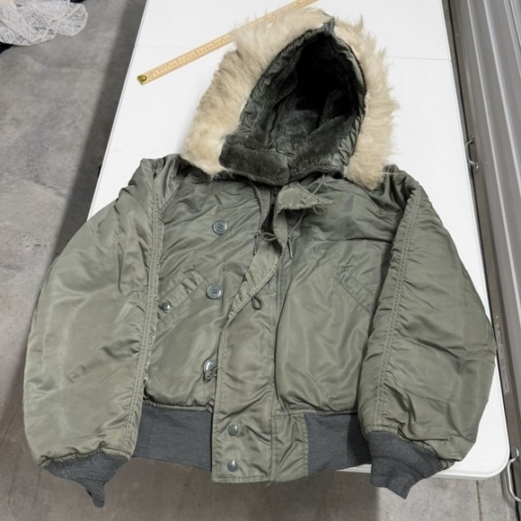 Other - Vintage Military Style N-2B Flight Jacket Sage Green Faux Fur Hood Bomber Coat